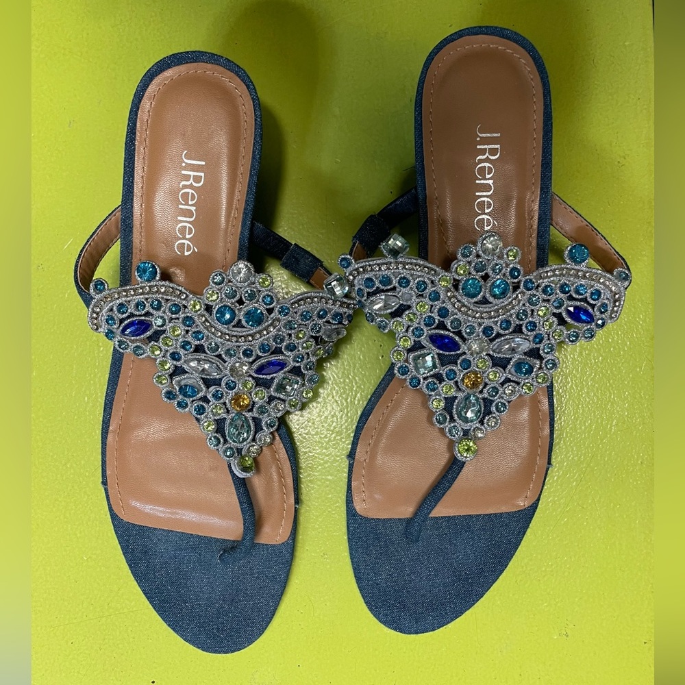 J Renee Blue Denim Jeweled Sandals